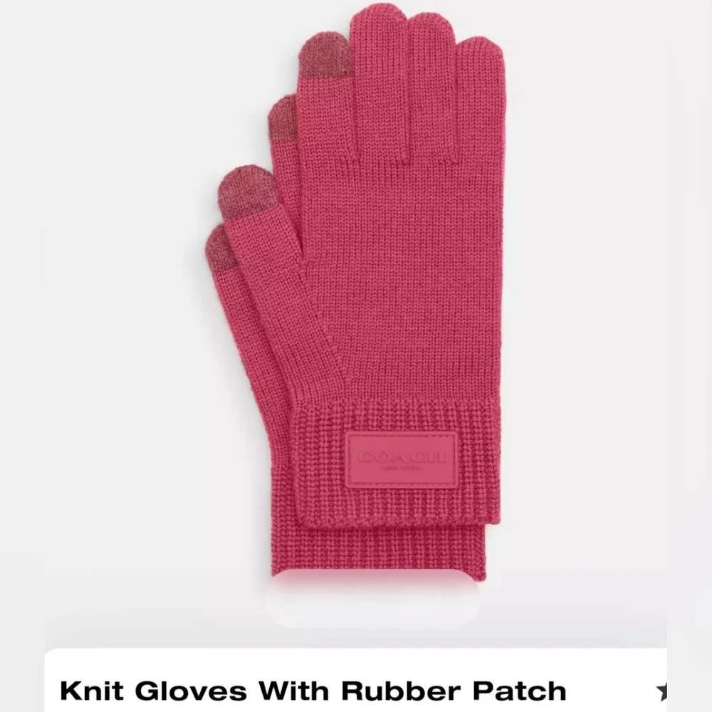 Coach Knit Tech Gloves Pink Merino Wool Warm